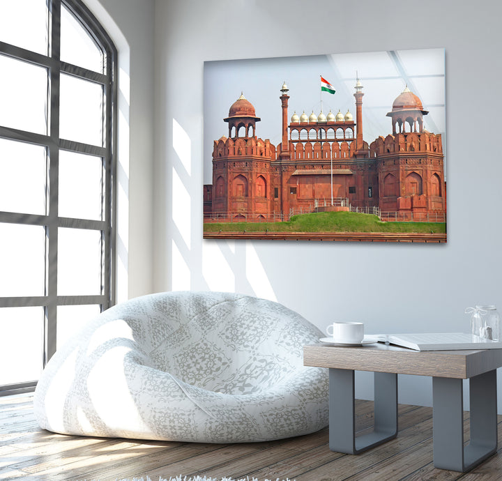 Rotes Fort – Glaswandkunst – Majestätischer Blick auf Delhis Wahrzeichen