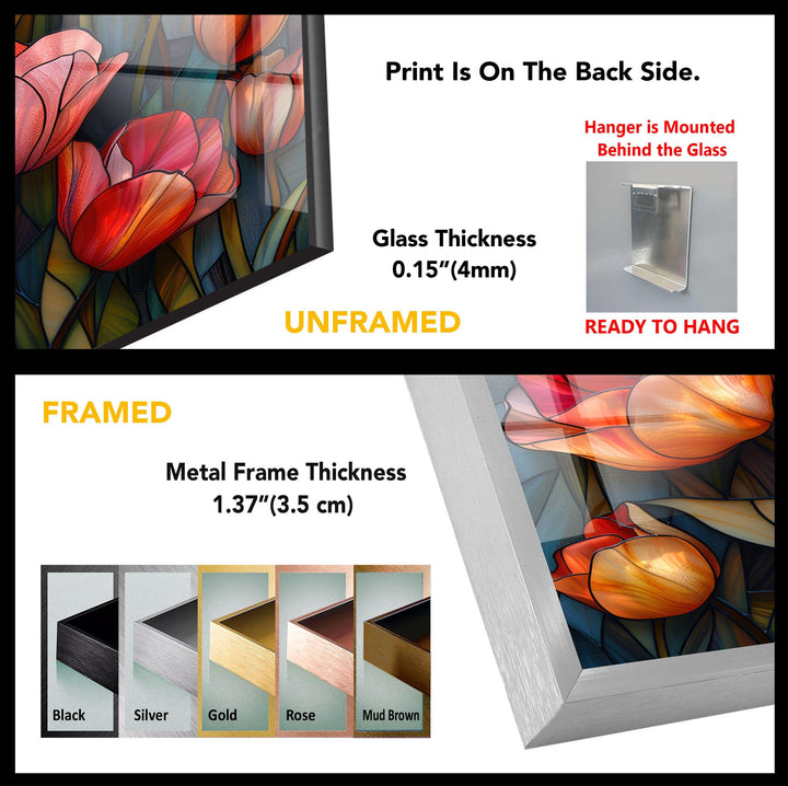 Stained Red Tulips Glass Wall Art, picture on glass wall art, photos printed on glass