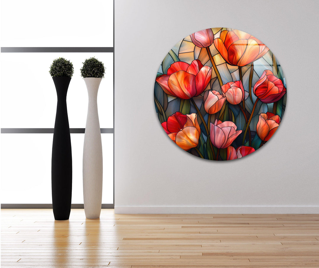 Stained Red Tulips Glass Wall Art, Glass Printing Wall Art, Print photos on glass