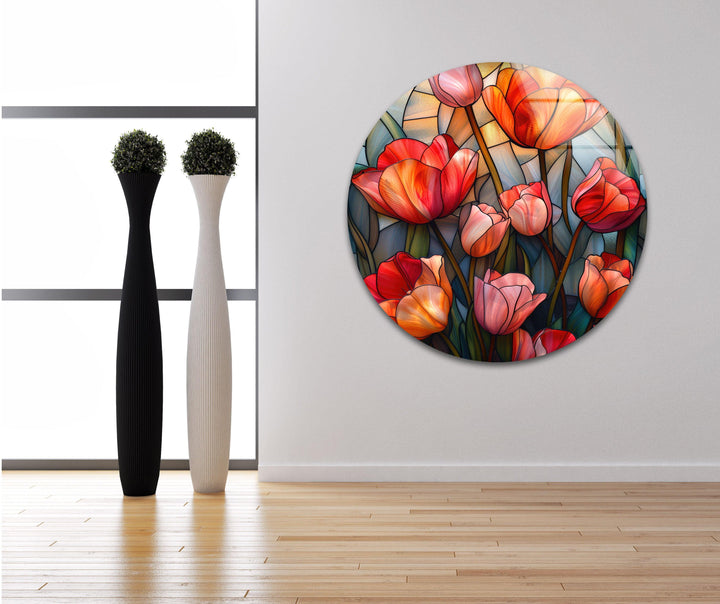 Stained Red Tulips Glass Wall Art, Glass Printing Wall Art, Print photos on glass