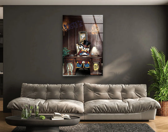 Dark brown hues dominate this rich duck glass wall art, showcasing the best glass art through its detailed portrayal of opulence and luxury.
