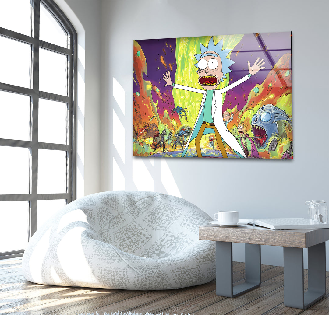 Rick Sanchez Animation Glass Wall Art print picture on glass, Tempered Glass Wall Art