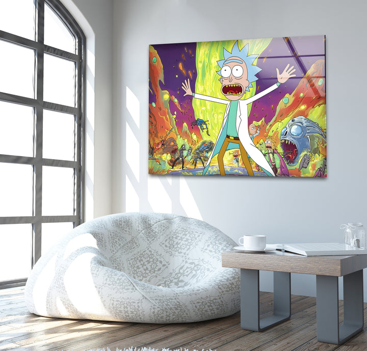 Rick Sanchez Animation Glass Wall Art print picture on glass, Tempered Glass Wall Art