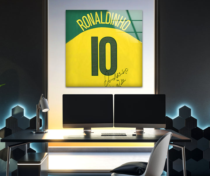 Ronaldinho Jersey Glass Wall Art photo print on glass, prints on glass wall art
