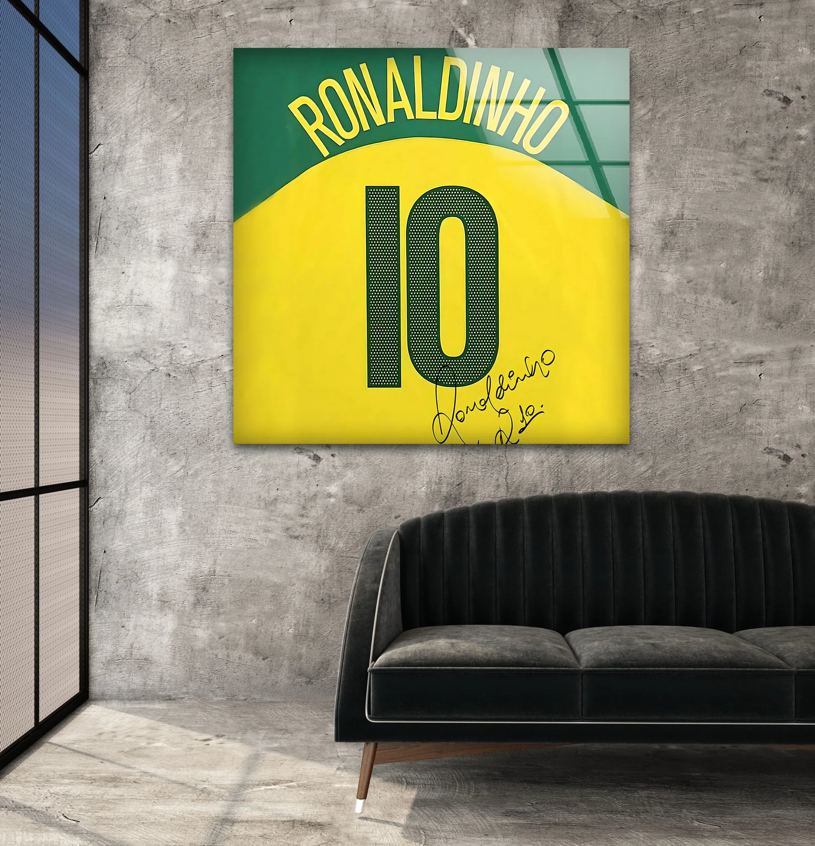Ronaldinho Jersey Glass Wall Art – Football Legend Decor