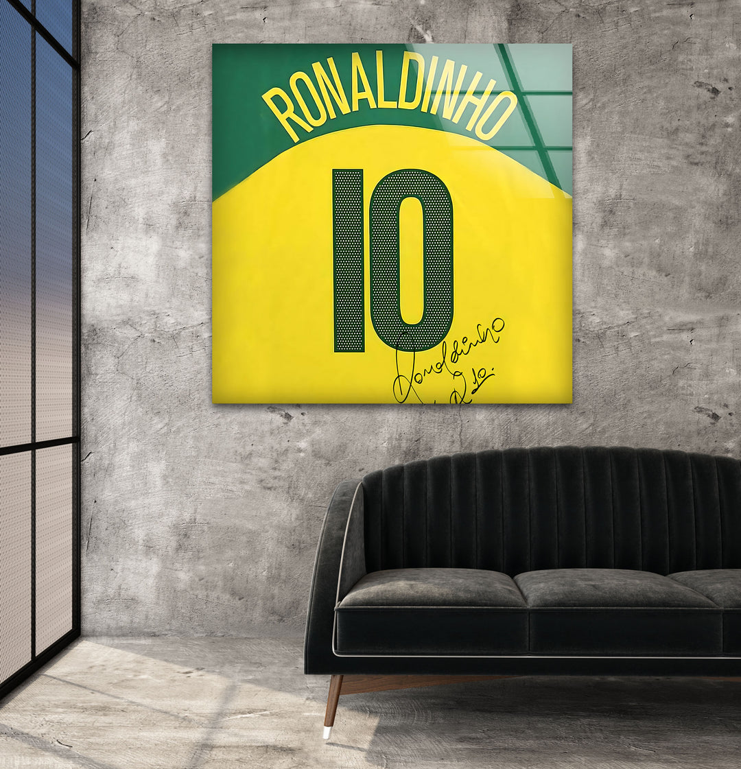 Ronaldinho Jersey Glass Wall Art glass pictures for Wall, glass prints wall art
