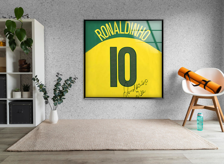 Ronaldinho Jersey Glass Wall Art custom glass pictures, glass art prints
