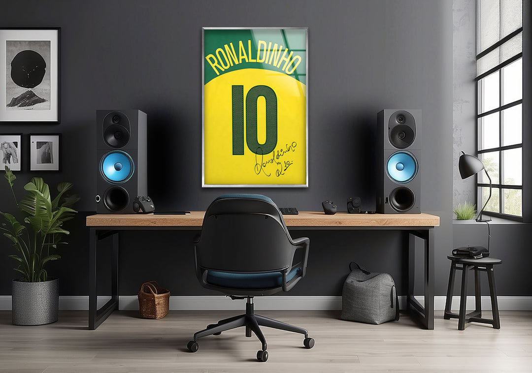 Ronaldinho Jersey Glass Wall Art large glass photo prints, glass wall photos
