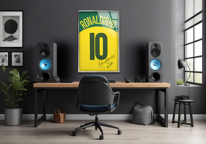 Ronaldinho Jersey Glass Wall Art large glass photo prints, glass wall photos

