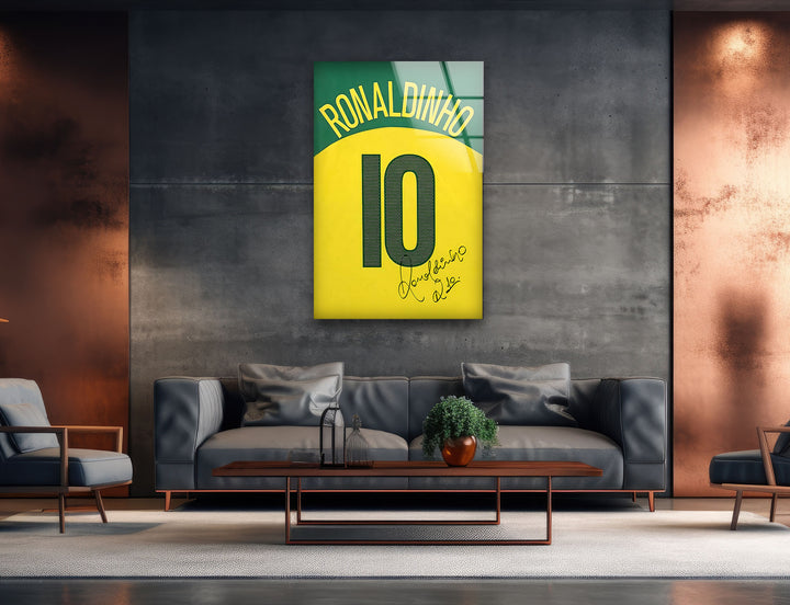 Ronaldinho Jersey Glass Wall Art custom glass photo prints, large glass prints
