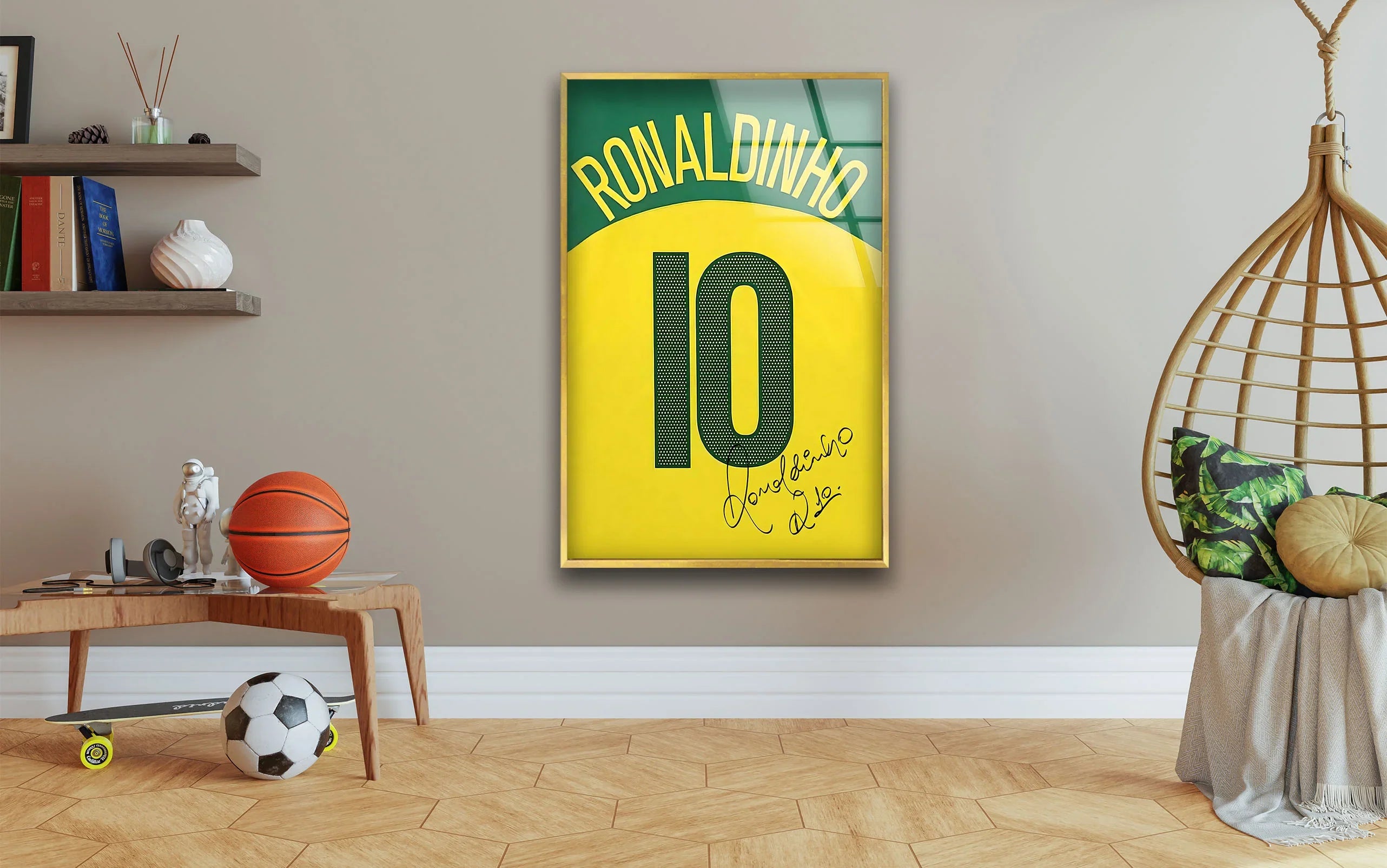 Ronaldinho Jersey Glass Wall Art – Football Legend Decor