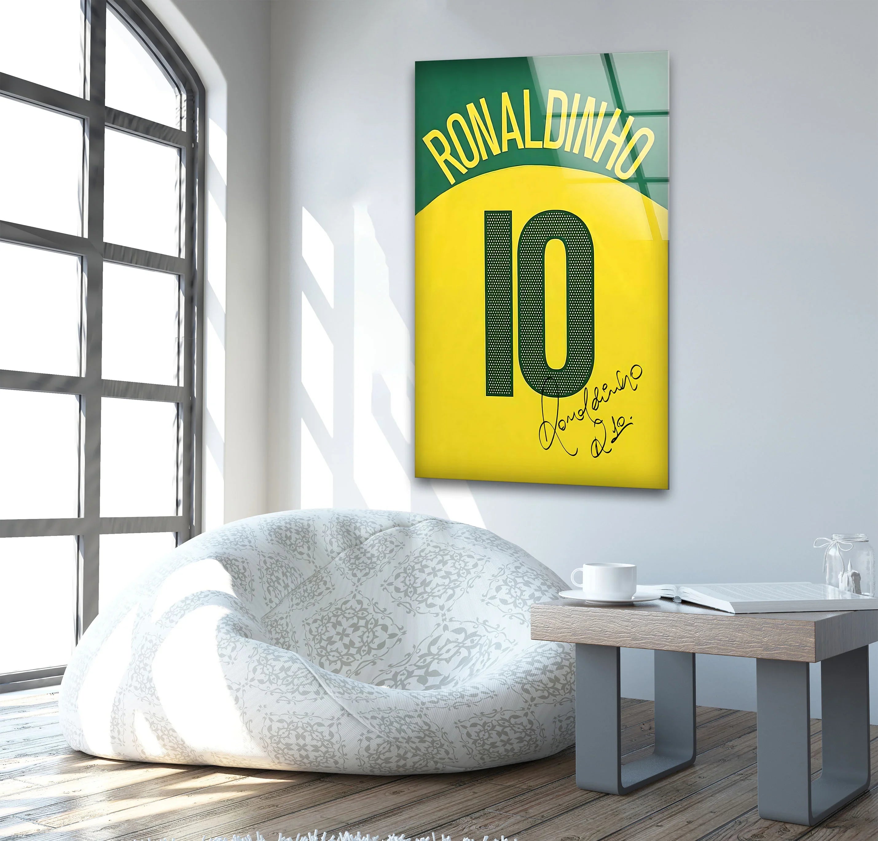 Ronaldinho Jersey Glass Wall Art – Football Legend Decor