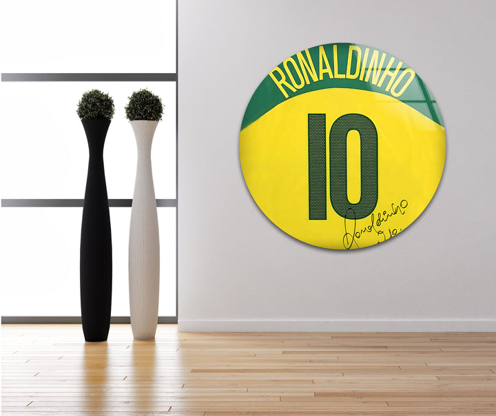Ronaldinho Jersey Glass Wall Art print picture on glass, Tempered Glass Wall Art
