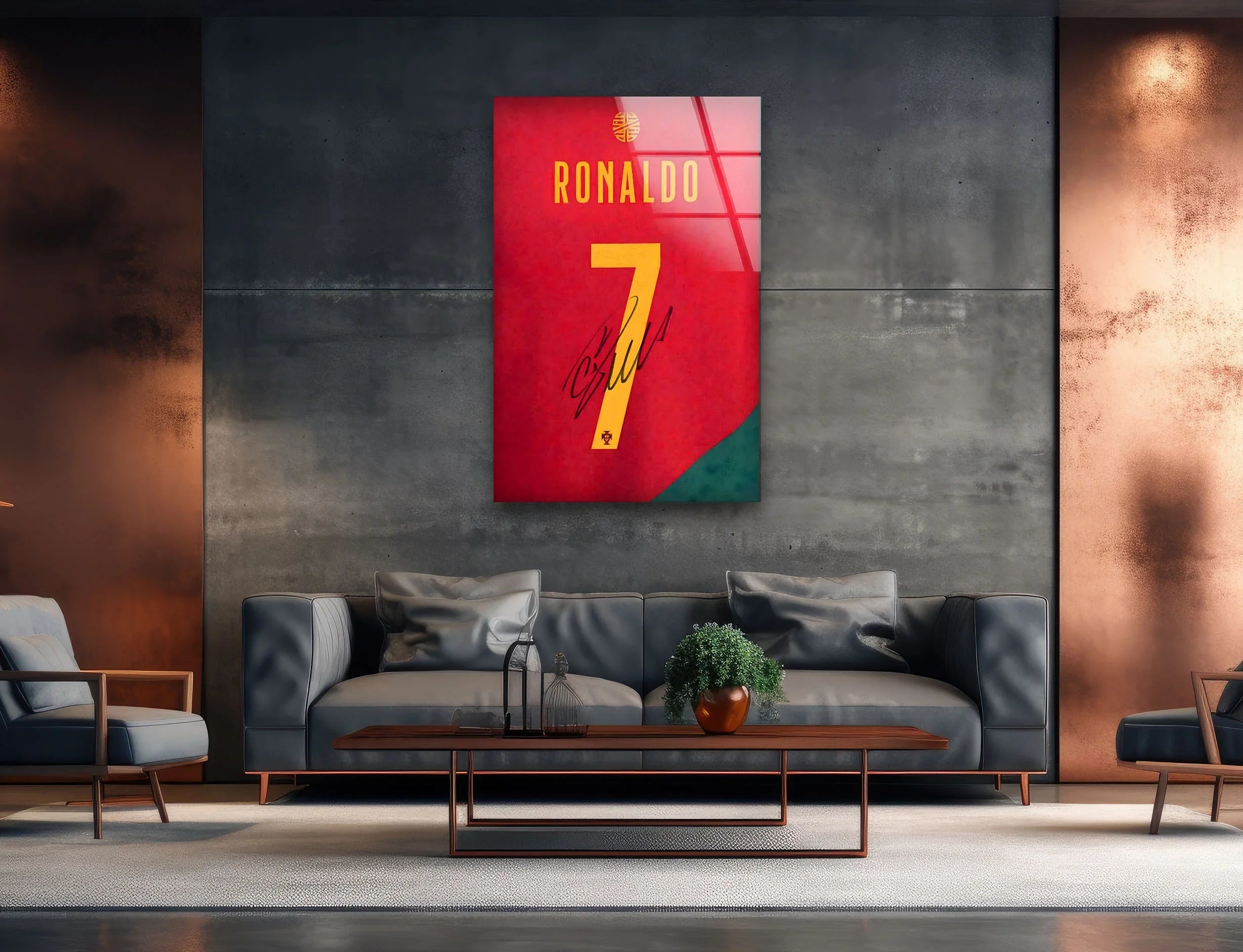 Cristiano Ronaldo Number 7 Glass Wall Art – Football Icon Decor
