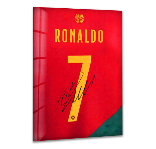 Ronaldo Jersey Glass Wall Art print picture on glass, Tempered Glass Wall Art
