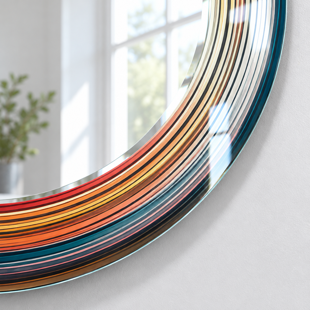 Blau &amp; Orange Abstrakt Rund Wandspiegel 