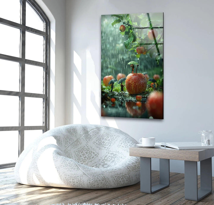 Glaswandkunst „Riesige Äpfel und kleine Völker“