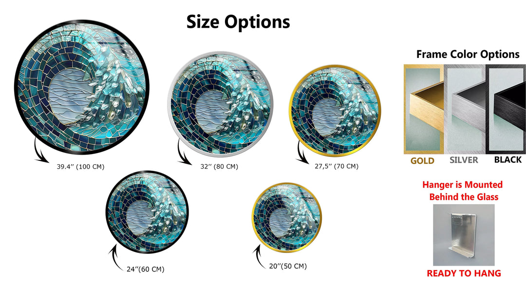Ocean Crest – Turquoise Wave Round Glass Wall Art - MyPhotoStation