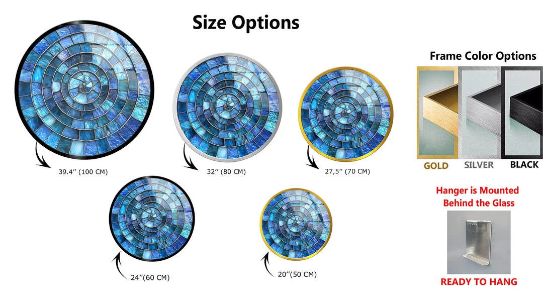 Blue Aqua Spiral Harmony – Round Glass Wall Art - MyPhotoStation