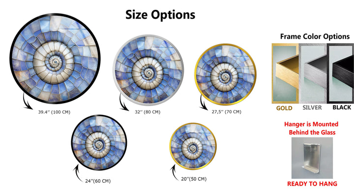 Celestial Shell Spiral – Round Glass Wall Art - MyPhotoStation
