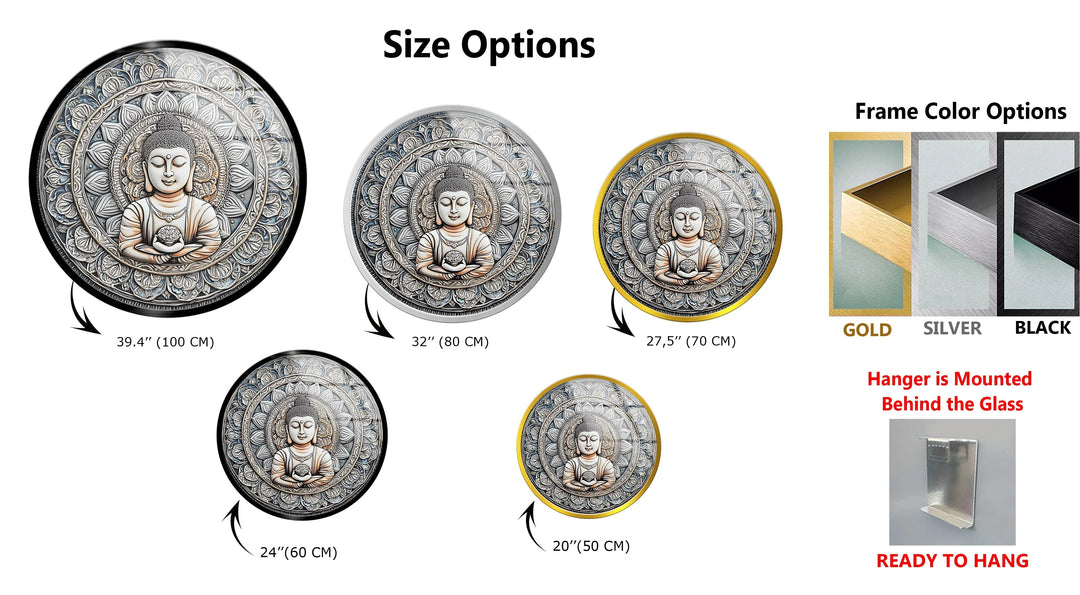 Buddha Lotus Mandala - Round Glass Wall Art - MyPhotoStation