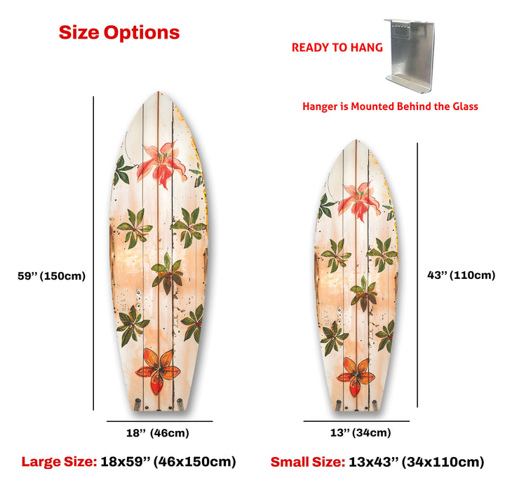 Surfbrett-Wandkunst mit grünen und roten Blumen