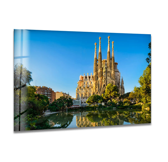Awe-inspiring sagrada familia glass wall art evokes a sense of serene majesty, perfect for adding a captivating home decoration to any living space.