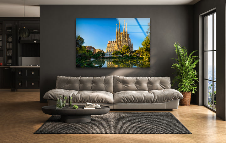 Sagrada Familia Glaswandkunst – Atemberaubender Blick auf Barcelonas berühmte Kathedrale