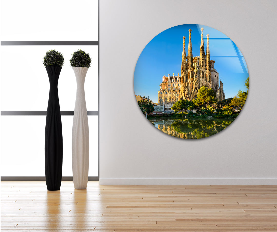 Sagrada Familia Glaswandkunst – Atemberaubender Blick auf Barcelonas berühmte Kathedrale