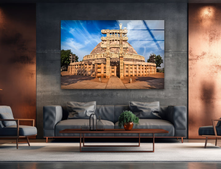 Sanchi Stupa Glaswandkunst – Ikonisches indisches Wahrzeichen bei Sonnenaufgang
