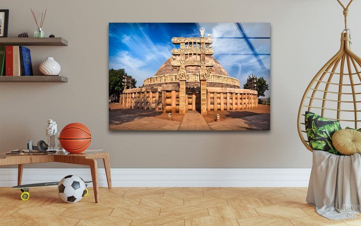 Sanchi Stupa Glaswandkunst – Ikonisches indisches Wahrzeichen bei Sonnenaufgang