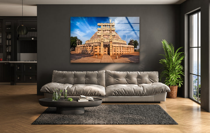Sanchi Stupa Glaswandkunst – Ikonisches indisches Wahrzeichen bei Sonnenaufgang