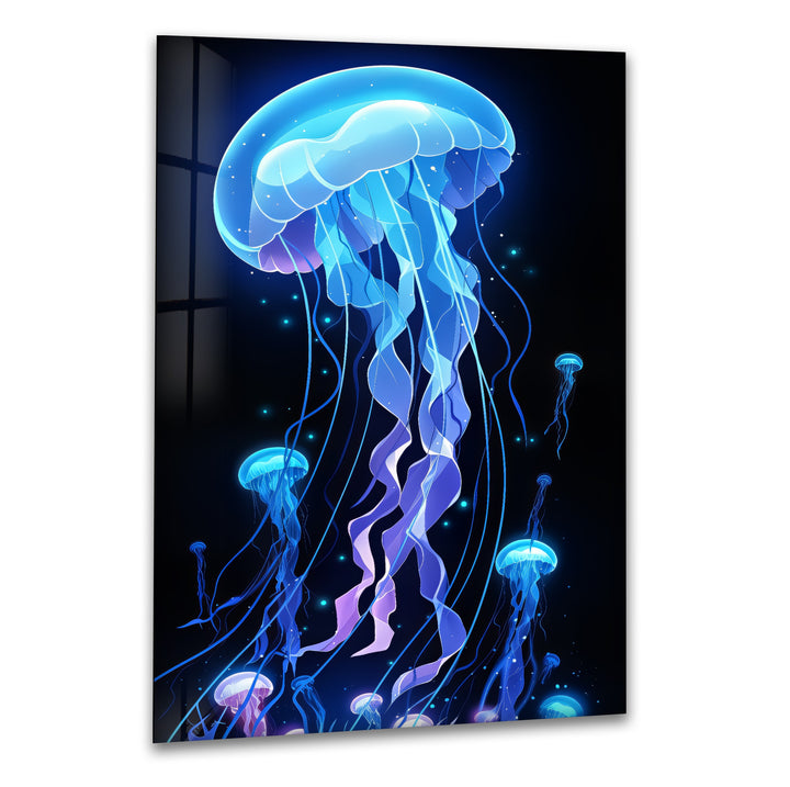 Luminous Depths – Jellyfish Glow Glass Wall Art