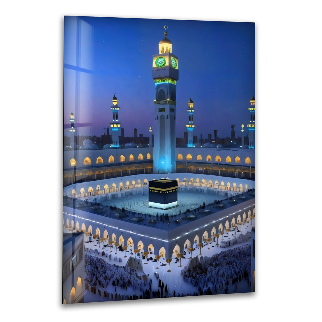 Divine Twilight – Kaaba Under the Night Sky Glass Wall Art