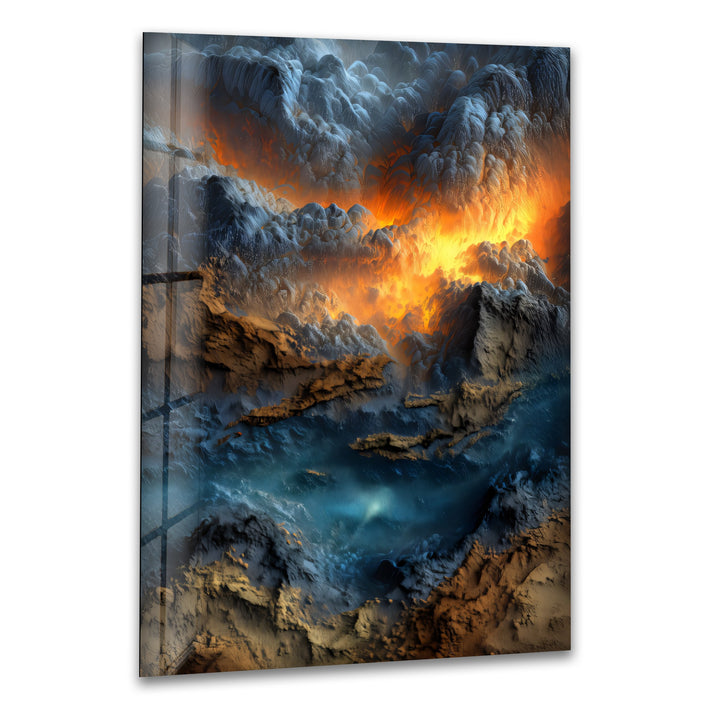 Inferno Skies – Volcanic Sunset Abstract Glass Wall Art