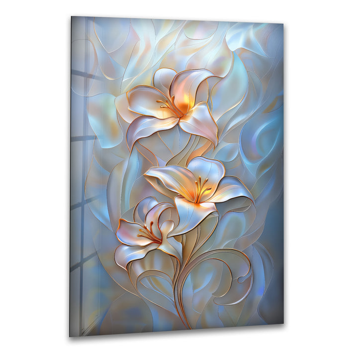 Luminous Lily Whispers – Floral Glass Wall Art