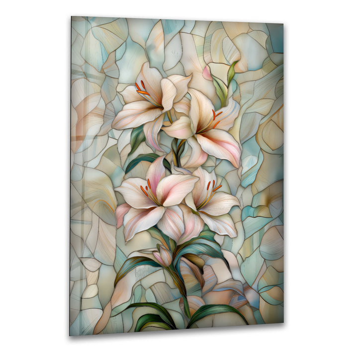 Blush Petals Harmony – Stained Floral Glass Wall Art