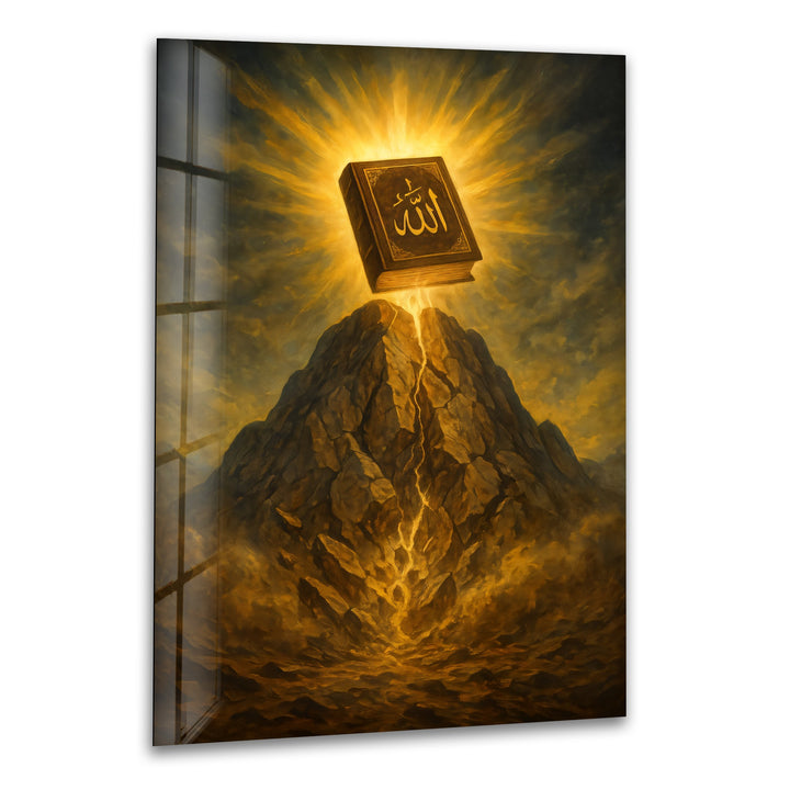 Holy Quran radiating light glass wall art