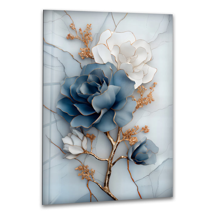 Blue Bloom Harmony – Elegant Floral Glass Wall Art