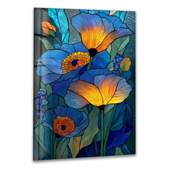 Blue Radiance Blooms – Stained Glass Flower Glass Wall Art