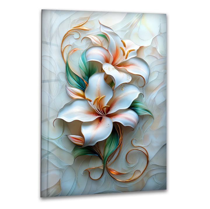 Golden Lily Bloom – Elegant Floral Glass Wall Art