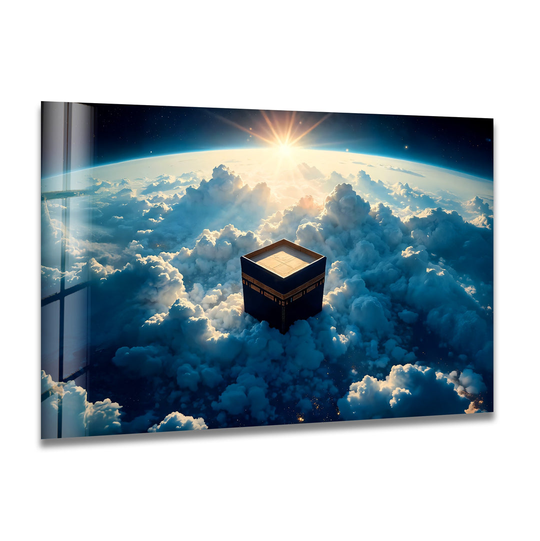 Kaaba above the clouds glass wall art Islamic décor