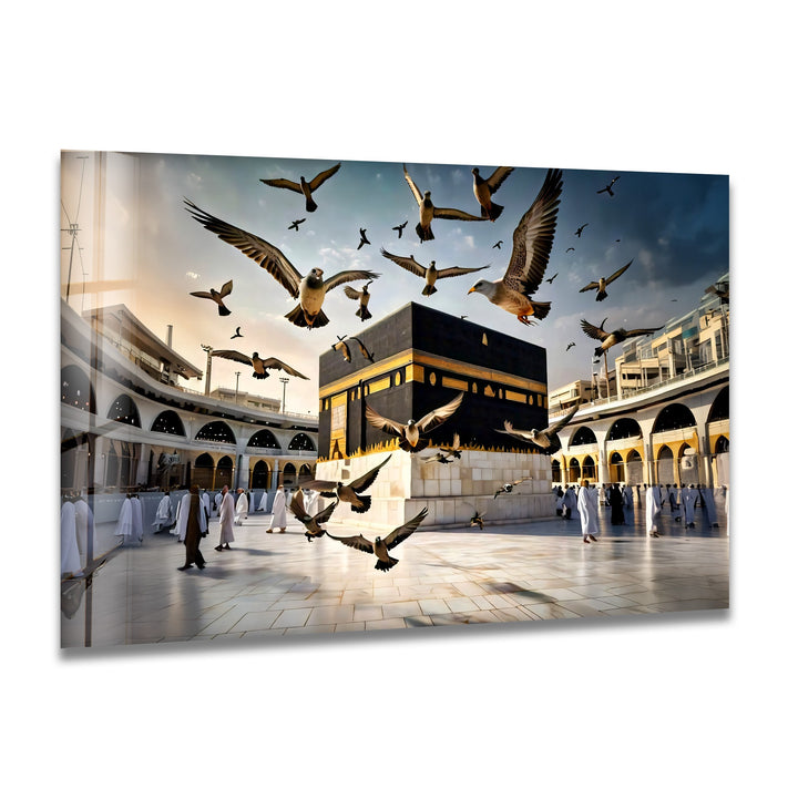 Kaaba with doves glass wall art Islamic décor
