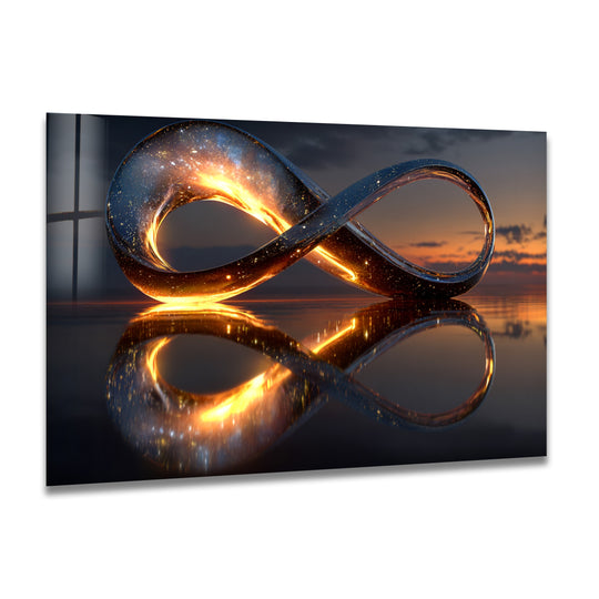 The fiery, luminous infinity loop is the loudest element in this abstract print wall art.