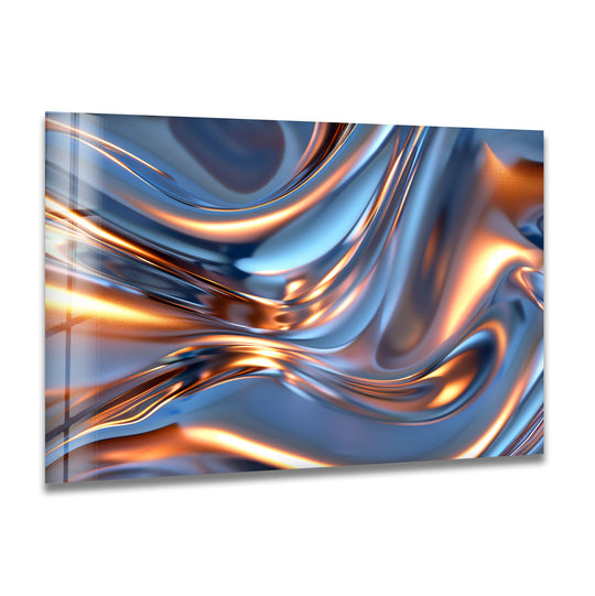 Abstract silver and copper alloy home decor featuring molten waves and dynamic flow.