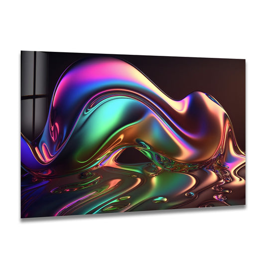Abstract geometric shapes form an iridescent chrome wave in this captivating print wall art.
