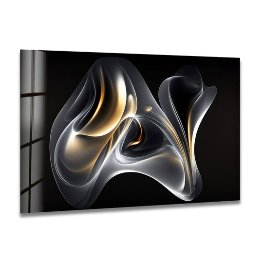 Abstract art from glass featuring an ethereal ember veil smoke gold form with flowing curves.
