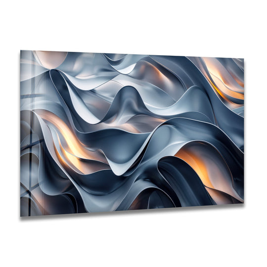 Darkest navy hues flow in sculpted metallic waves on this stunning glass art.