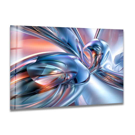 Abstract silver and sky-blue motion swirls within this dramatic art from glass feature deep, dark accents.