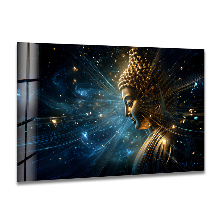 Cosmic Enlightenment – Radiant Buddha Glass Wall Art